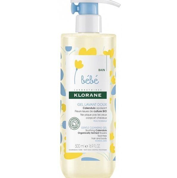 Klorane Gel Lavant Doux au Calendula – Bébé – Corps et Cheveux – Peau Normale – 500 ml