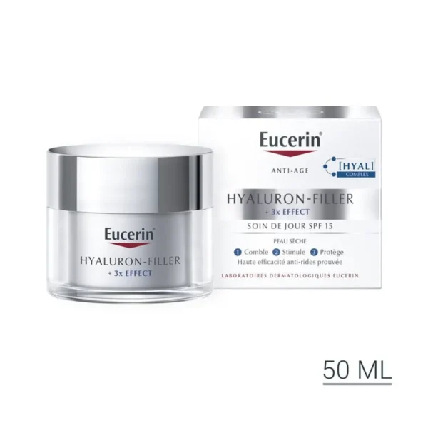 Eucerin Hyaluron-Filler + 3x Effect Soin de Jour Peau Sèche SPF15 – Crème Anti-Rides 50ml