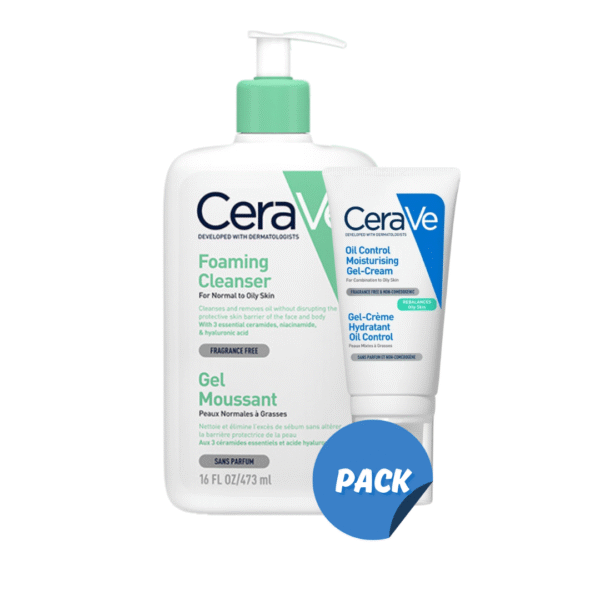 CERAVE Gel Moussant Peaux Mixte a Grasse 473ml+Gel Creme Hydratant Oil Control 52ml Pack