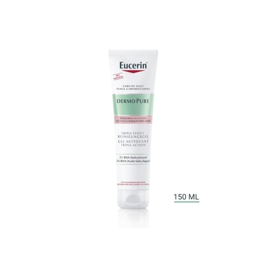eucerin-gel-nettoyant-triple-action.jpg Eucerin DermoPurifyer Triple Effect Gel Nettoyant 150ml – Nettoyant Anti-Boutons & Anti-Marques | Parapharmacie Maroc – Image 1