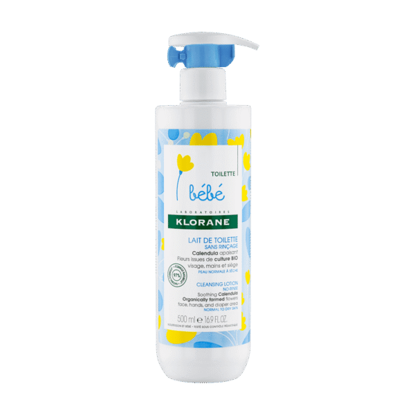 Klorane Lait de Toilette Sans Rinçage au Calendula – Bébé – Peau Normale à Sèche – 500 ml