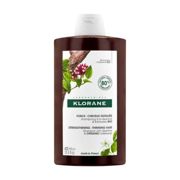Klorane Shampoing Fortifiant à la Quinine & Edelweiss BIO – Chute de Cheveux, Cheveux Fatigués – 400 ml