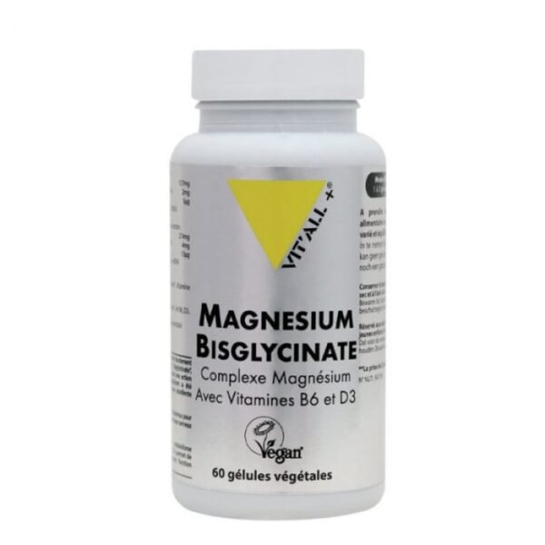 VITALL+ MAGNESIUM BISGLYCINATE VITAMINE B6 ET D3 COMPLEMENT ALIMENTAIRE 60 GELULES
